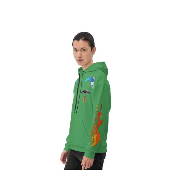 PokeGang Unisex Green Long Sleeve Side Kangaroo Pocket Pullover Fleece Hoodie - Picture 5 of 8